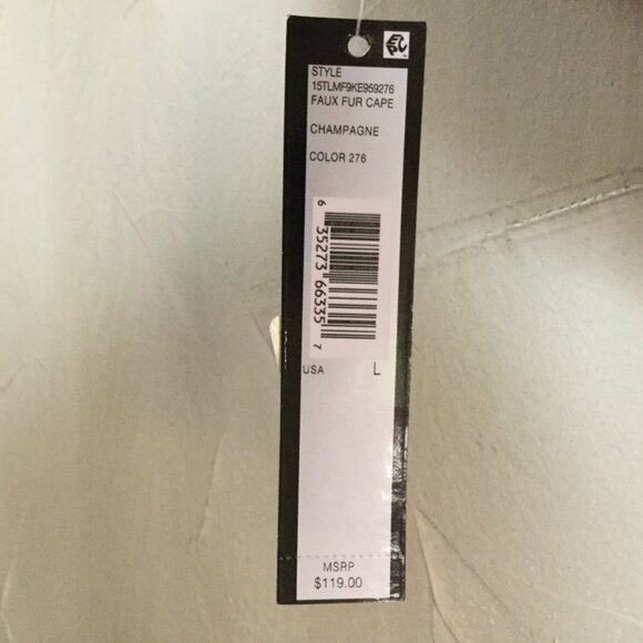 Tahari Women Size L Faux Fur Cape Wrap Capelet Champagne Pearl Brooch NWT $119 - Picture 11 of 12